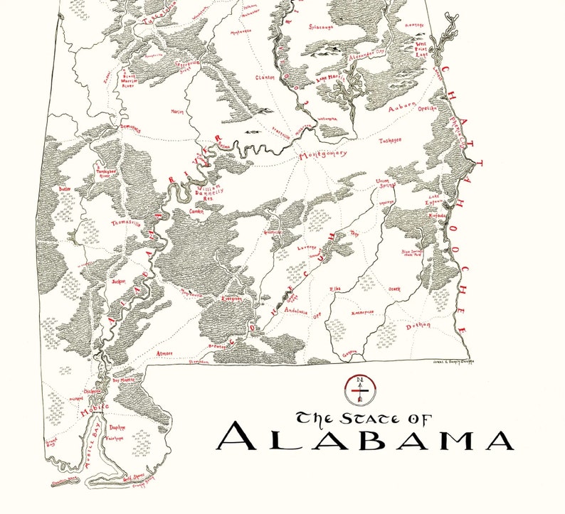 Alabama Map Hand Drawn Fantasy Map for Home Decor - Etsy
