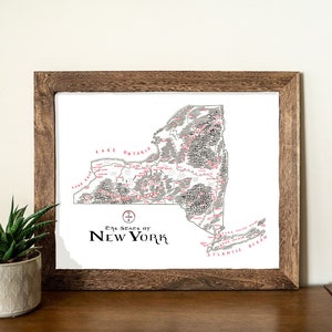 New York State Map Hand drawn fantasy Map for Home Decor