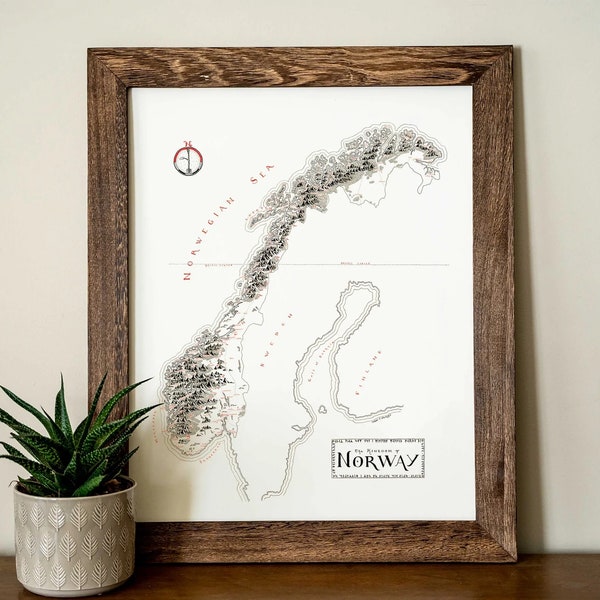 Norway Map Hand drawn fantasy Map for Home Decor