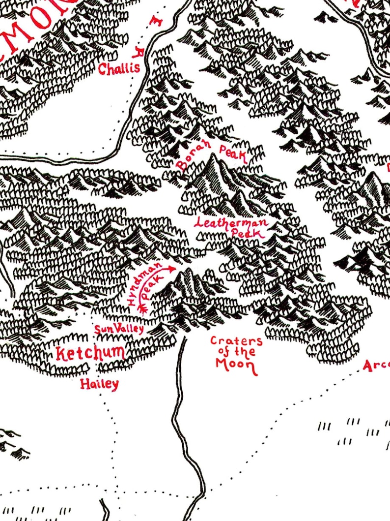 Idaho Map Hand Drawn Fantasy Map for Home Decor - Etsy