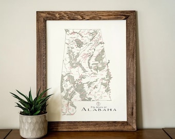 Alabama Map Hand drawn fantasy Map for Home Decor