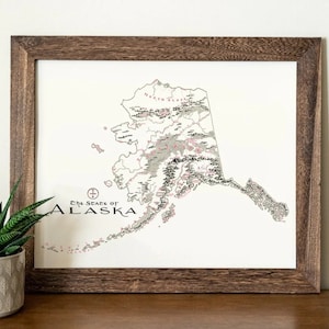 Alaska Map Hand drawn fantasy Map for Home Decor