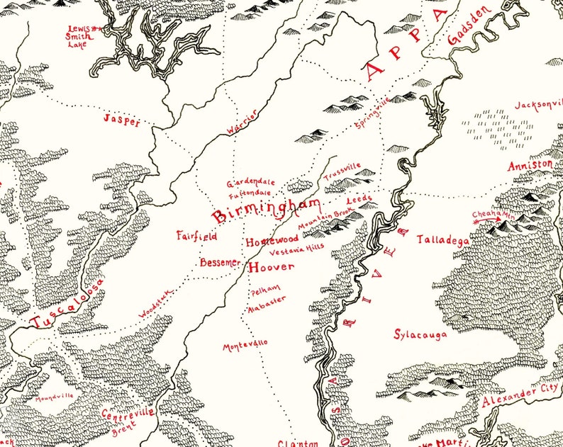Alabama Map Hand Drawn Fantasy Map for Home Decor - Etsy