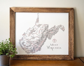 West Virginia Map Hand drawn fantasy Map for Home Decor