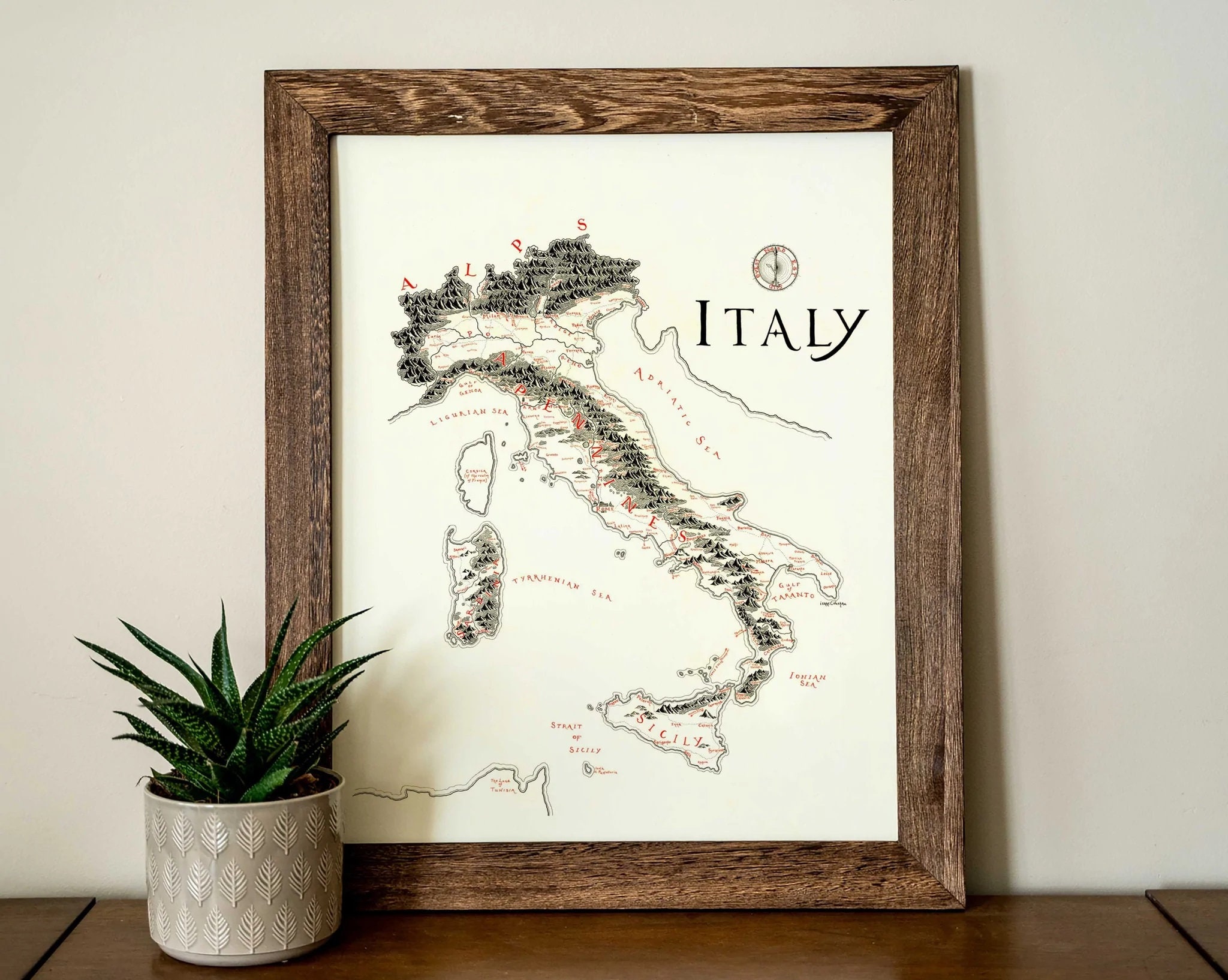 Italy Map Hand Drawn Fantasy Map for Home Decor - Etsy