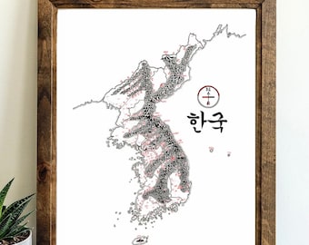 Korea Map Hand drawn fantasy Map for Home Decor