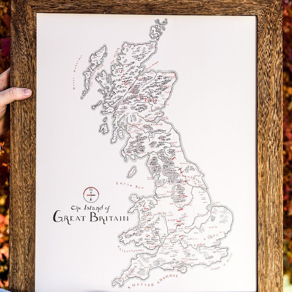 Great Britain Map Hand drawn fantasy Map for Home Decor