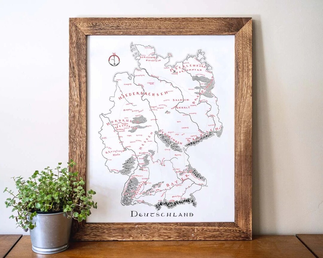 Germany Map Hand Drawn Fantasy Map for Home Decor - Etsy