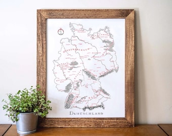 Germany Map Hand drawn fantasy Map for Home Decor