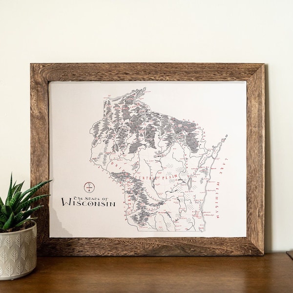 Wisconsin Map Hand drawn fantasy Map for Home Decor