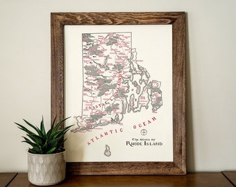 Rhode Island Map Hand drawn fantasy Map for Home Decor