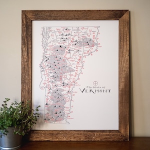 Vermont Map Hand drawn fantasy Map for Home Decor