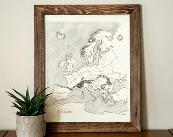 Europe Map Hand drawn fantasy Map for Home Decor