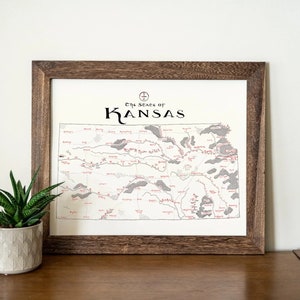 Kansas Map Hand drawn fantasy Map for Home Decor
