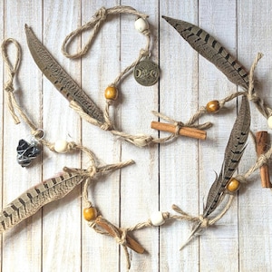Male Pheasant (Ringneck) Feather Witch&#39;s Ladder, Sacred Masculine Devotion Ladder, Spirituality