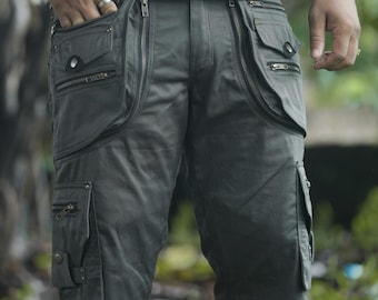 Men's Heavy Cotton Twill Utility Shorts: Grey Techwear with 14+ Pockets