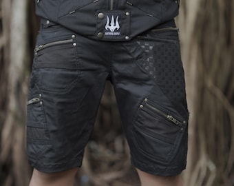 Black Men’s Shorts Galactic rhythm  | Heavy Cotton Twill | Multi-Pocket Functional Shorts