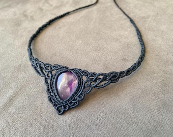 Macrame Choker necklace with amethyst stone, bohostyle amethyst Tiara, Handmade Gemstone jewelry, Naturalstone Crystal pendant