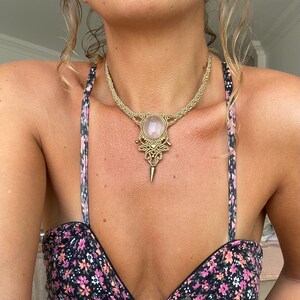 Pink Quartz Macrame Choker Necklace: Boho Festival Jewelry