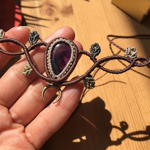 Amethyst Macrame Choker: Handmade Bohemian Goddess Necklace