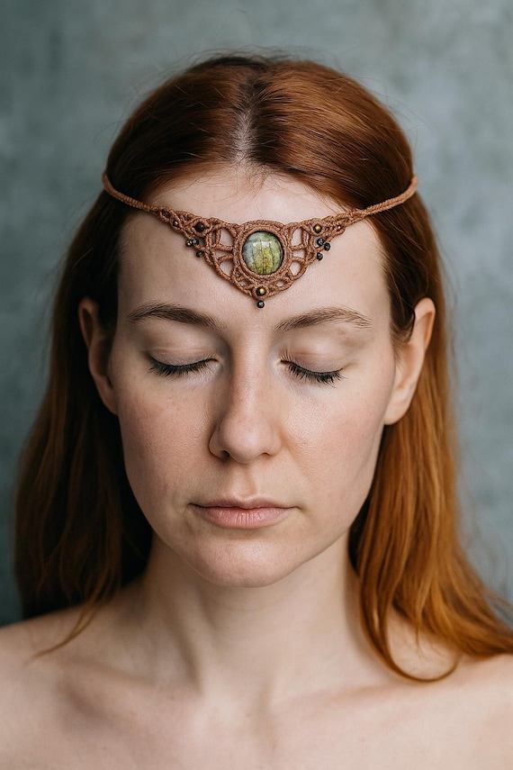 ラブラドライトストーンのマクラメチョーカーネックレス、紫の