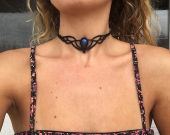 Blauer Tropfen Labradorit Makramee Halsband oder Tiara,Choker Halskette,Fee Krone,Göttin Tiara,Geschenk für sie,einzigartiges schickes Design,Edelstein