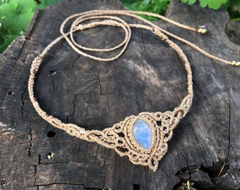 Collier Rainbow Moonstone Macrame, collier tour de cou, accessoires pour cheveux femme, bohème, cadeaux de mariage, collier de couleur beige, bijoux de guérison