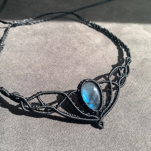 Collier ras de cou ou diadème en macramé labradorite goutte bleue, collier ras de cou, couronne de fée, diadème de déesse, cadeau pour elle, design chic unique, pierre précieuse image 4