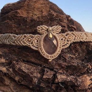 Rose Quartz Macrame Choker: Handmade Wedding Jewelry