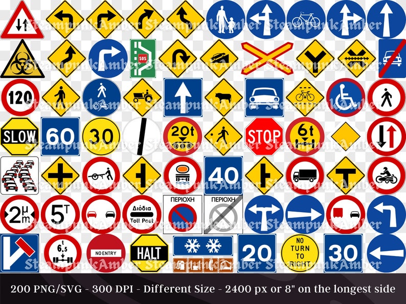 200 Traffic Signs PNG & SVG Set 1 | Individual Street Signs Clipart ...