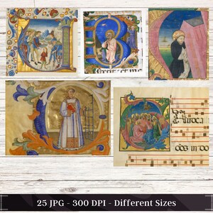 25 Illuminated Manuscripts Pages | Medieval Junk Journal | Historiated ...