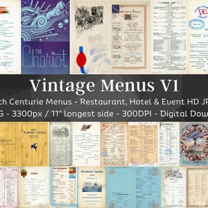 42 ilustraciones de menú vintage V1/ Cena de restaurante digital y kit de paquete de papel de carta de vinos/ Hotel, Café, Menús de gala efímeros/ Descarga instantánea