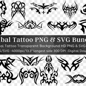 Tribal Tattoo Clipart 31 PNG & SVG-bundel | Vleugels, Oog, Phoenix Tattoo | Sticker Vinyl Tribal Clipart| Silhouet tatoeage PNG| Digitaal downloaden