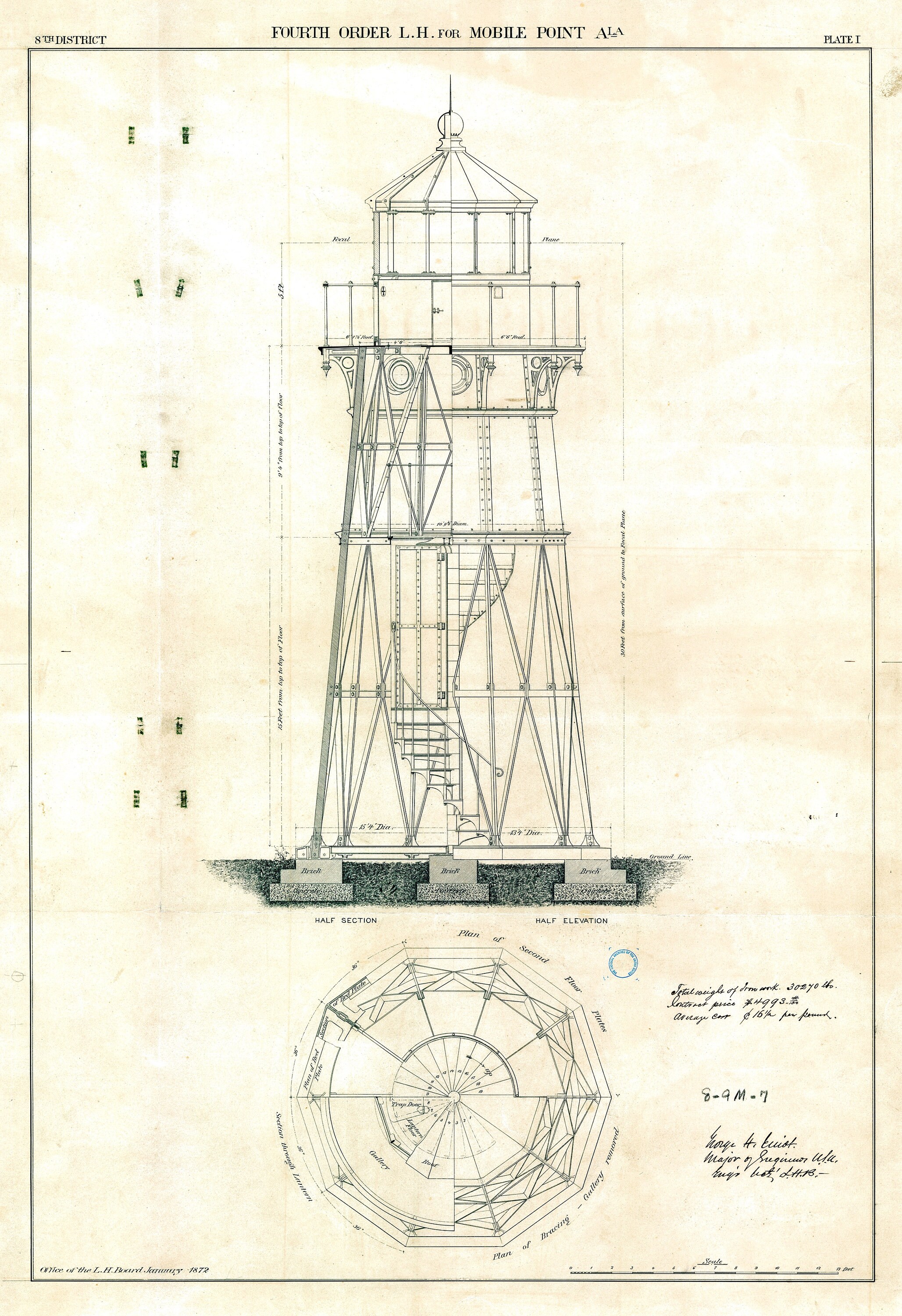 36 Vintage Lighthouse Blueprint Illustrations | Digital Architectural ...