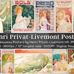 Henri Privat-Livemont 16 französische Jugendstil Plakat Kunstwerke | Vintage Beau Monde Chic-Werbung Plakat-Wand-Kunst-Bundle| Sofort Download