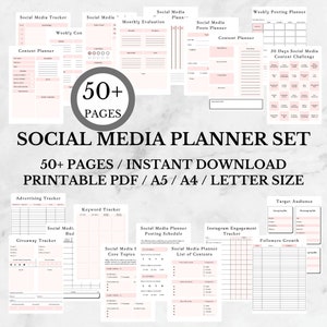 Planificador de redes sociales imprimible / Planificador de blogs Pdf / Planificador de contenido de redes sociales 2023 / Tablero de Pinterest / Rastreador de seguidores / Carta A4 A5