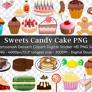 Słodycze PNG Bundle| Deser Jedzenie Clipart| Ciasto, Babeczka, Ciasto, Naleśnik, Cukierki, Pączek, Muffin, Pudding, Czekolada, Gofr PNG| Pobieranie cyfrowe