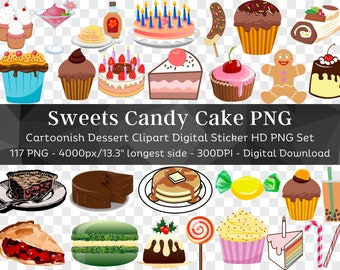 Sweets PNG Bundle| Dessert Food Clipart| Cake, Cupcake, Pie, Pancake, Candy, Donut, Muffin, Pudding, Chocolate, Waffle PNG| Digital Download