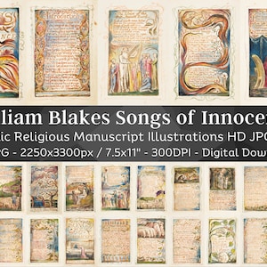 Canções de Inocência e Experiência 54 Poemas Ilustrados de William Blake | Dark Academia Red Letters para impressão Junk Journal | Download instantâneo