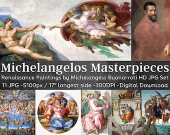 Michelangelo Buonarroti Masterpieces 11 Religious & Mythical Paintings| High Renaissance 16th Century HQ Printable Wall Art Digital Download