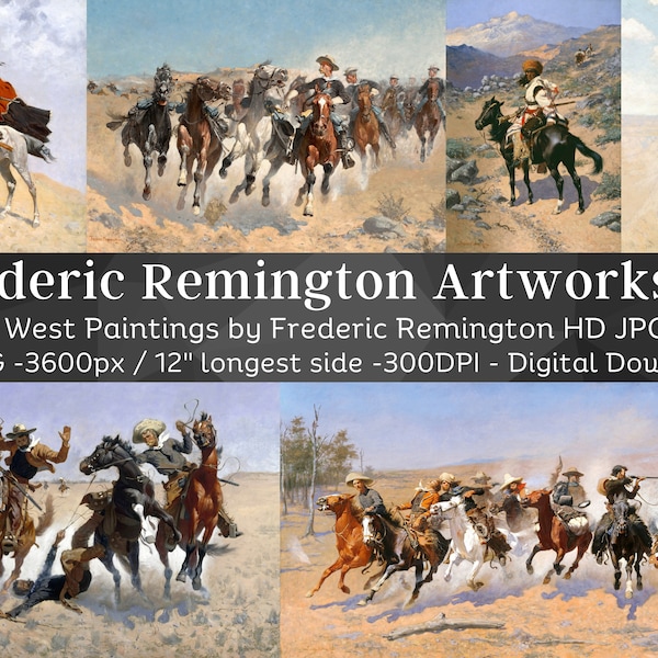 Frederic Remington 34 American Wild West Paintings V1 | Cavalry Indian Mexican Cowboy Equestrian Printable Wall Art Images| Digital Download