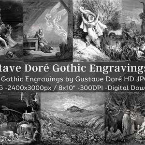 Gustave Doré Dark Gothic Engravings 36 Digital Images V5 | Dark Academia Moody Home Wall Art Decor | Vulgate Bible Divine Comedy Fairy Tales