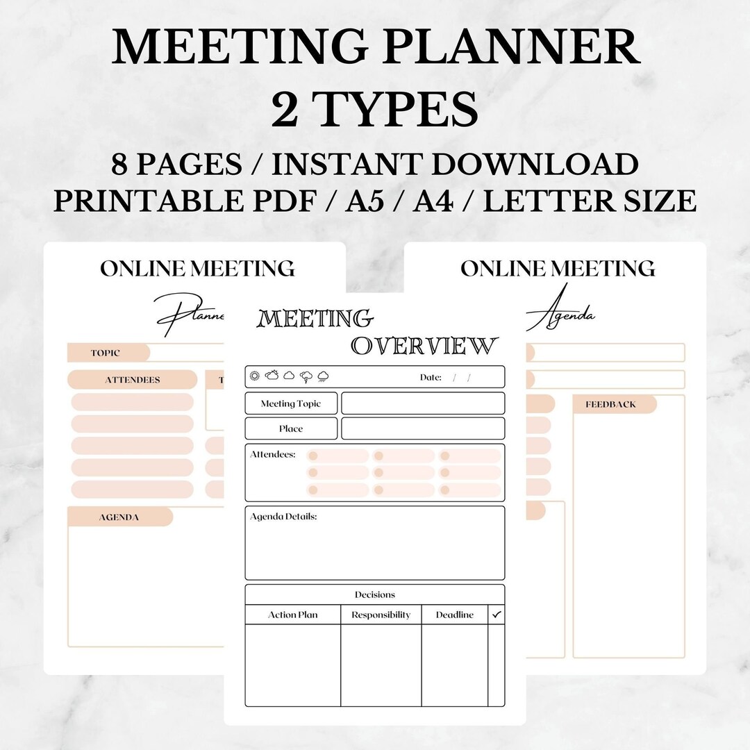Meeting Planner Printable Digital Meeting Planner Pdf Meeting Journal ...