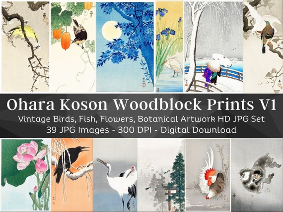 Ohara Koson Woodblock Print Artwork Images Set 1 | 39 HQ Digital JPG Bundle | Vintage Japan | Birds Fish Flowers Botanical| Instant Download