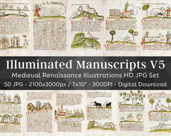 Illuminated Manuscript 50 Medieval Religious Renaissance Illustrations V5 | Gothic Vintage Printable Junk Journal Pages | Instant Download