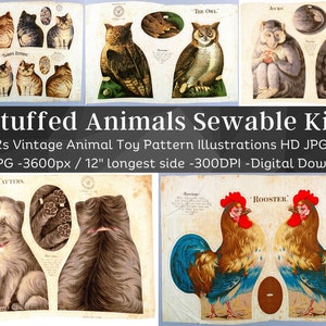 5 Dierenspeelgoedpatronen 1892 Vintage Naaibare Kit Knuffeldierillustraties| Knuffel DIY-bundel| Vintage leuk naaiplan| Directe download