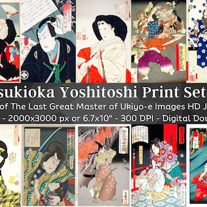 Tsukioka Yoshitoshi Woodblock Print Artwork Images Set 5 | 45 HQ Digital JPG Bundle | Vintage Japan | Ukiyo-e Art Painting| Instant Download