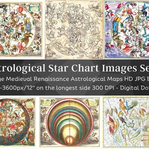 Astrological Star Chart Images | 32 HQ Digital Image Bundle 2 | Medieval Renaissance Maps| Constellations Zodiac| Instant Download| Com. Use