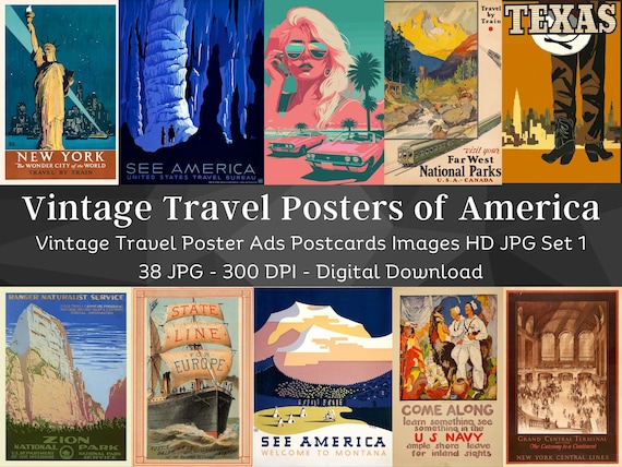 Vintage Travel Poster Images of America | 38 JPG HQ Digital Image