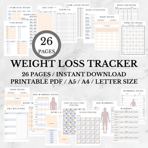 Weight Loss Tracker Printable | Diet Tracker | Measurement Tracker | Fitness Journal Pdf| Meal Planner Kit| Workout Tracker| Fitness Planner
